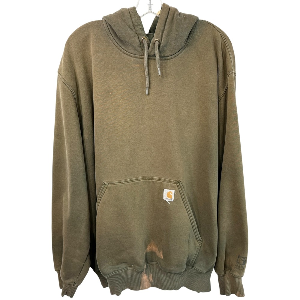 Carhartt‎ Rain Defender Hoodie Mens 2XL Olive Green Original Fit Bleached Work C